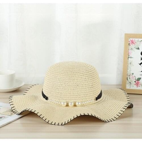 Fedora Bowknot Straw Hat For Ladies Elegant Pearl Chain Sun Beach Hat Holiday Fine Braid Wedding Church Hat Tea Party Dress Up