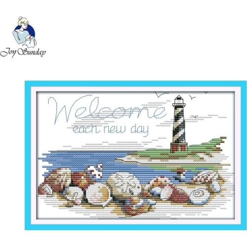Joy Sunday Shells of the lighthouse Counted stamped Cross Stitch 11CT14CT Chinese Cross Stitch Kit for Home Decor Embroidery