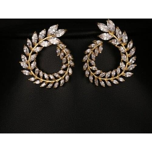 New Sparkling Clear AAA Cubic Zirconia Stud Earrings Women Jewelry High Quality Olive Leaf Shape Earring For Birthday Gift E-009