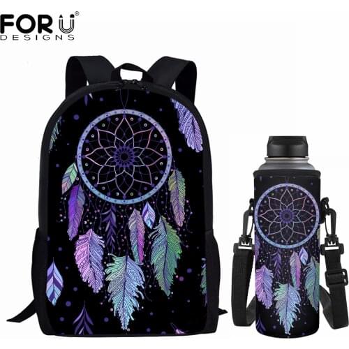 FORUDESIGNS New Fashion Kids Schoolbags Dreamcatcher Feather Print Backpack for Teenagers Student Bookbags Water Bottle Case Sac