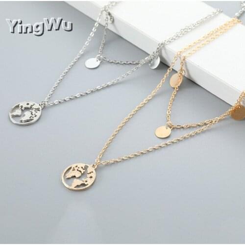 Yingwu Origami World Map Necklace for Women Simple Jewelry Round Necklaces Pendants Earth Day Gift bijoux femme