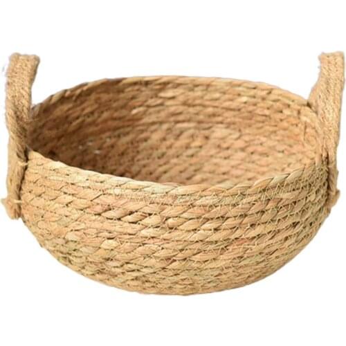 Handmade Straw Woven Storage Basket with Handle Snack Organizer Storage Box Laundry Baskets Rattan Storage Flower Basket