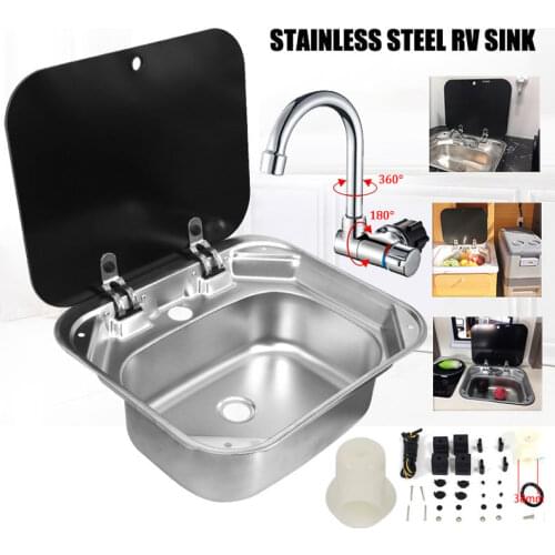 Stainless Steel Hand Wash Basin Sink With Lid And Folded Faucet For RV Caravan Or Boat Camper Car Accessories