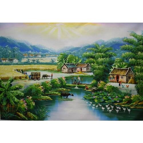 Hand Painted Landscape Thick Oil Painting on Canvas Chinese rural scenery Abstract Wall art Picture Painting for Living Room