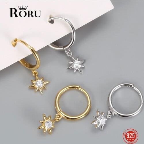 S925 Sterling SIlver Earrings Mini Shiny Star Hoop Earrings For Women Cute Gold Circle Earrings Fine Jewelri