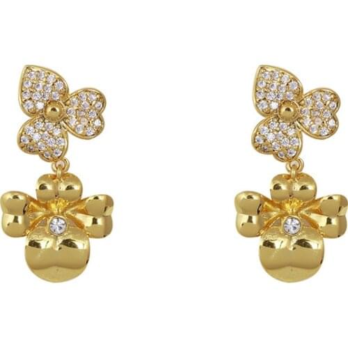 Europe and the United States Ornament Hipster Double Flowers Inlaid Zircon High-Grade Earrings Female