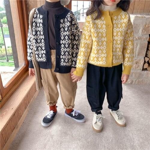 Girls Sweater Kids Babys Coat Outwear 2021 Black Yellow Thicken Warm Winter Autumn Knitting Tops Pure Cotton Cardigan Children