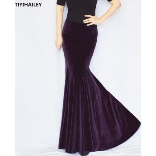 TIYIHAILEY Free Shipping New Fashion Long Maxi Spring And Winter Mermaid Fish Tail Women Vintage Velvet Elegant Slim Hip Skirts