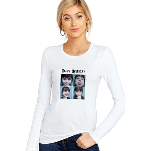 SXYTXE Women Basic Long Sleeve Crew Neck HAPPY EVERYDAY Printed T-Shirt Casual Fitted Cotton Tops