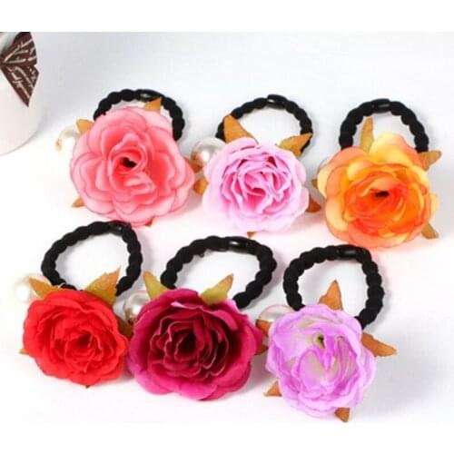 Retro Women Beauty Simulation Flower Hair Rope Elastic Hair Bands Hair Accessories Girls Imitation Pearl Rubber Band Headwear