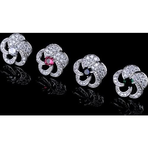 YAN MEI AAA Luxury Zircon Crystal Stud Earrings White Gold Color Jewelry for Women GLE2657