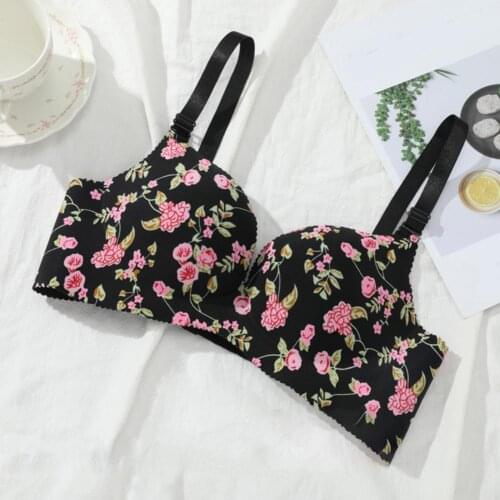 Floral Print Bra Wireless Seamless Women Padded Skin-friendly Gathering Brassiere Push Up Bras for Daily Wear