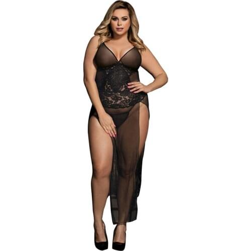 Plus Size Women Erotic Underwear Transparent Dress Lace Babydoll Mesh Suspender Baby Doll Sleeveless Sexy 5XL Lingerie RS80441