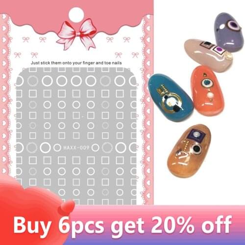 1 Sheet 3D Adhesive Nail Stickers Designer Hollow Frame Decals Japan Style Golden Silver Nail Art Decorations Manicure