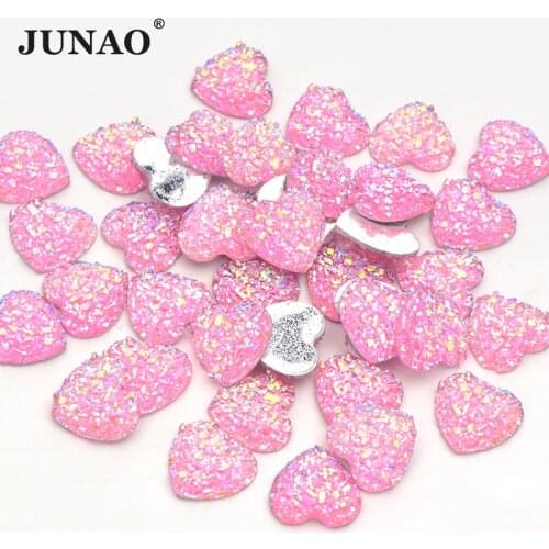 12mm 100pcs Glitter Pink AB Heart Rhinestones Flatback Resin Crystal Stones Non Sewing Diamond Strass Applique for DIY Crafts