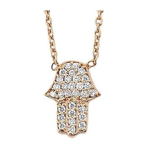 14k Gold Natural Diamond Fatmans Hand Necklace PKLY053