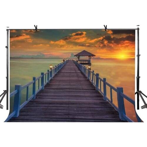 150x220cm Ocean Wood Road Backdrop Beautiful dusk Ocean View Wood Road Photography Background for Camera Photo Props