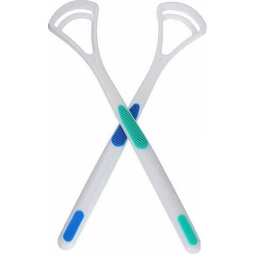 2Pcs/set Fashion Tongue Cleaner Bad Breath New Hot Away Hand Scraper Brush Handle Oral Hygiene Dental Care Cleaning