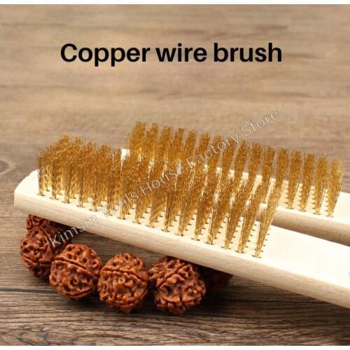 2PCS Wood Handle Brass Wire Brush For Rust Removal Woodworking Tools Surface Inner Polishing Grinding File Sawdust Clean Brush