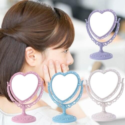 2020 New 2Sides Heart-shaped Makeup Mirror Rotatable Stand Table Compact Mirror Dresser