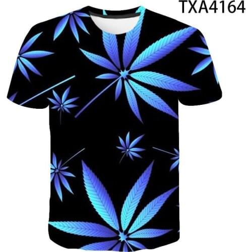 2021 summer weed green leaf 3D printing T-shirt men and women short-sleeved T-shirt fashion tops boys and girls kids tee 110/6XL