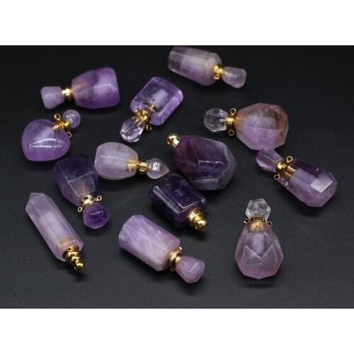 2021 New Style Fashion Natural Stone Perfume Bottle Pendant Irregular Amethyst For Jewelry Making DIY Necklace Accessory