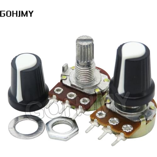 5 Sets WH148 1K 10K 20K 50K 100K 500K Ohm 15mm 3 Pin Linear Taper Rotary Potentiometer Resistor with AG2 cap For Arduino
