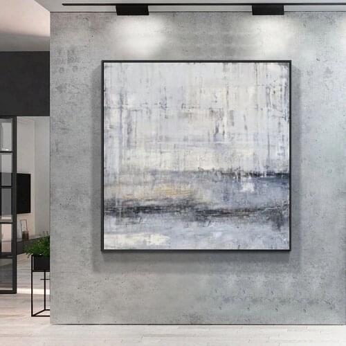 Handmade Abstract Oil Painting Amazing Gray White Gray Black Abstract Unique Modern Canvas Wall Art Living Room No Frame