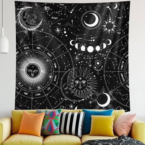 Black and white sun moon home art decorative tapestry psychedelic scene Hippie Bohemian decorative Datura sheet sofa blanket