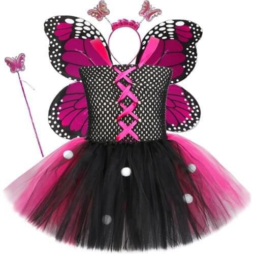 Girls Butterfly Fairy Tutu Dress with Wings Tulle Kids Fancy Costume Princess Children Halloween Birthday Party Cosplay Clothing