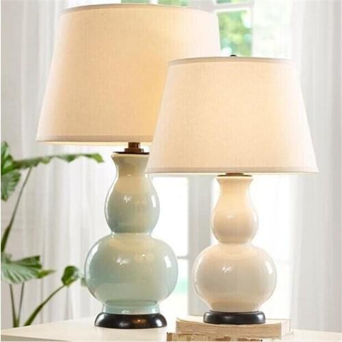 Europe Rural Ceramic Bedside Table Lamp White/Light Blue Porcelain Country Desk Decor Light Gourd Corner Sofa Lamp 2007