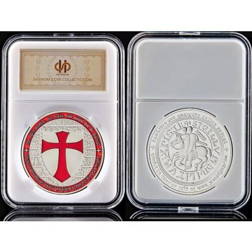 European Souvenir Masonic Red Knights Templar Crusaders Challenge Coin Euro W/ PCCB Display