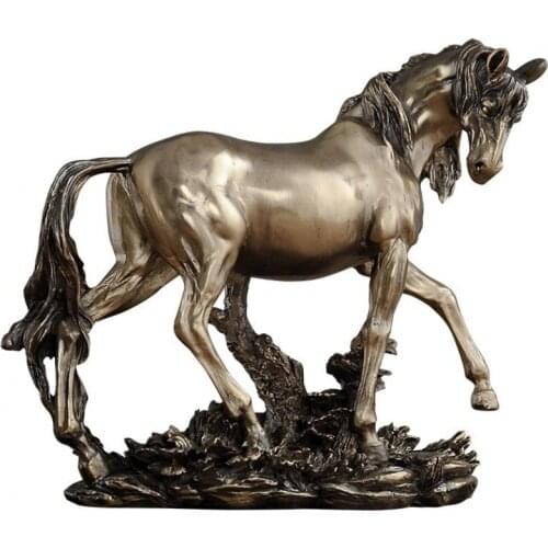 EUROPEAN STYLE FINE HORSE STATUE ABSTRACT ANIMAL FIGURINE BRONZE HORSE ART SCULPTURE RESIN CRAFTS HOME DECOR ORNAMENT R1370