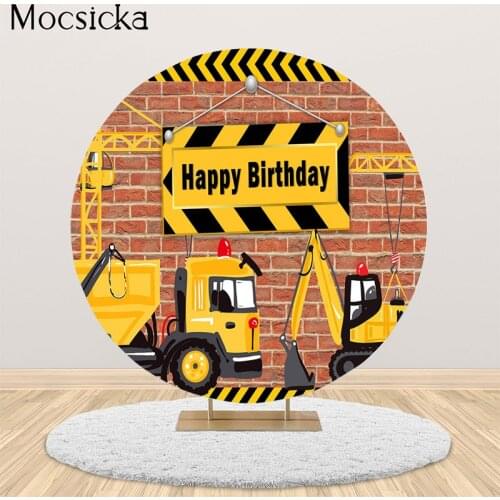 Mocsicka Excavator Dump Truck Construction Round Background Birthday Party Decoration Banner Photography Background Photo Props