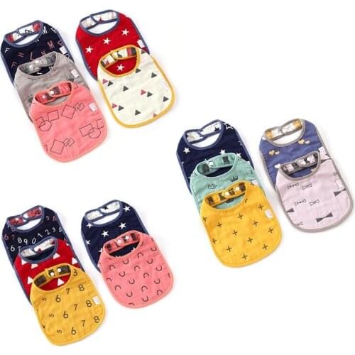 5pcs/set Newborn Baby Cartoon Pattern Cotton Bibs Boys Girls Moisture Absorption Saliva Towel Infants Feeding Burp Cloths