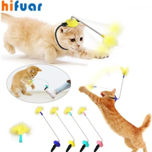 Interactive Cat Toys for Indoor Cats, Kitten Toys Cat Feather Wand with Collar Cat Supplies Natural Feather ​with Bell Self Pla