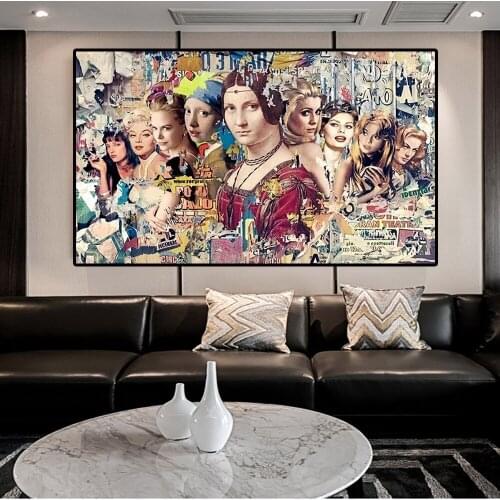 Famous Women Collection Mona Lisa and Beauty Canvas Painting Abstract Prints and Posters Wall Art Pictures for Living Room Decor