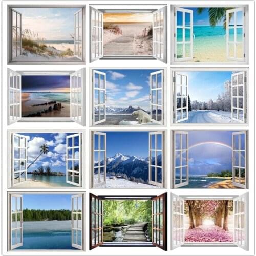 5D Diy Scenery outside the window diamond painting Beach seascape diamond embroidery Rhinestone cross stitch mosaic Wall Sticker