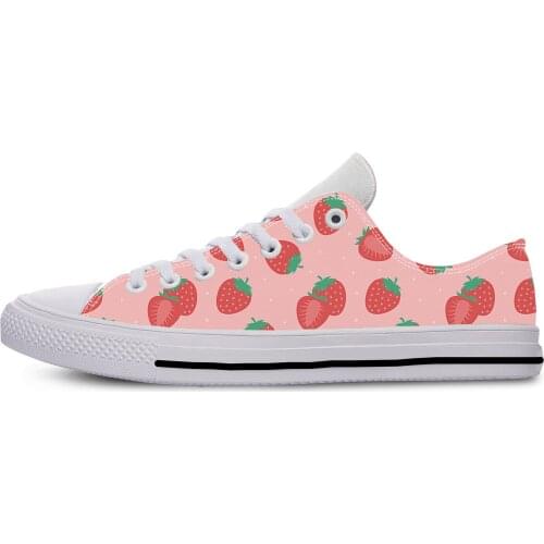 Strawberry Fruit Anime Cartoon Pattern Aesthetic Casual Cloth Shoes Low Top Lightweight Breathable 3D Print Men Women Sneakers