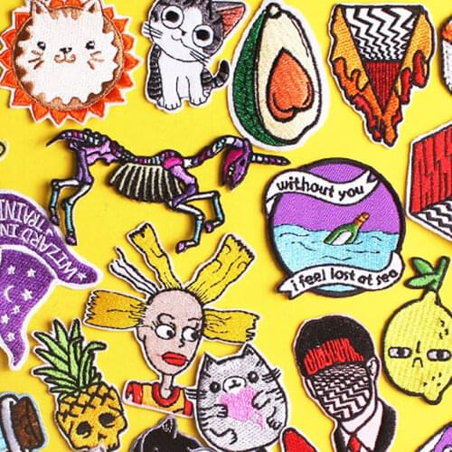 Diy Round Patch Embroidered Patches For Clothes Cute Badge Iron On Patches Stripe Sticker Iron On Patch Applique Jacket t-Shir