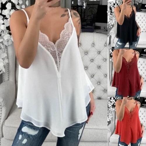 Summer Ladies Silk Camisole Plus Size Sexy Women Lace V Neck Vest Flowy Ruffle Hem Sleeveless Camisole Top