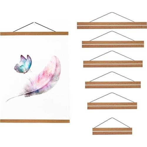 Magnetic Poster Hanger Frame Photo Picture, Wooden Frame for Canvas Wall Art Print Painting, Teak Wood Hanger Frame