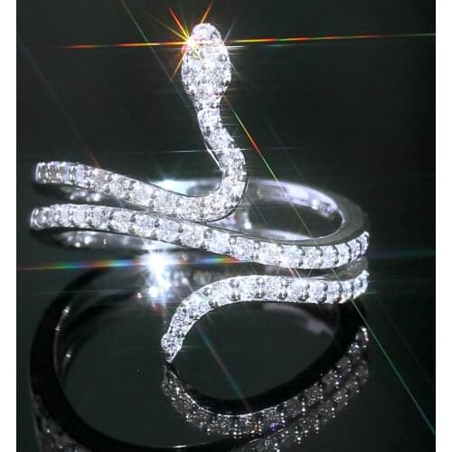 Fashion Womens Personality 925 Silver Spirit Snake Ring Exquisite Thiny Micro Inlay Zircon Animal Finger Rings Party Jewelry