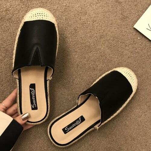 Hemp Round toe mules soft bottom pregnant shoes women flip flops fisherman flat slides cover toe slippers women espadrilles 2020