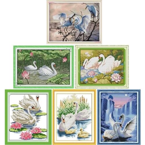 White Swan Couple Series 11CT14CT animal printed pattern cross stitch kits craft needlework DMC on canvas embroidery accessories
