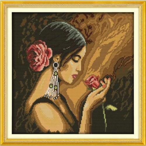 Rose girl cross stitch kit people 18ct 14ct 11ct count print canvas stitches embroidery DIY handmade needlework