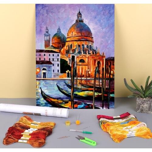 Night Venice Printed Fabric 11CT Cross-Stitch Full Kit DIY Embroidery DMC Threads Hobby Craft Sewing Handicraft Mulina