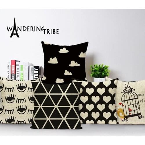 2019 New black and white geometric cushion cover home sofa cushions custom cushion cover birds outdoor decorative pillowcase