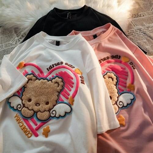 Cotton 2021 new summer all-match casual loose foam embroidered short-sleeved T-shirt women loose niche tops all-match