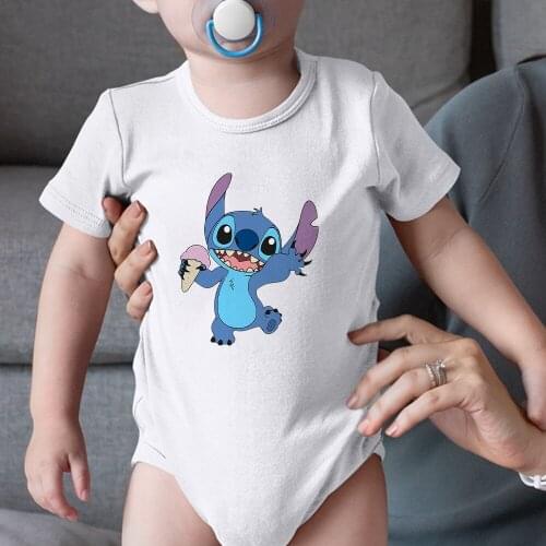 New Style Baby Girl Boy Stitch Eat Ice Cream Printed Newborn Jumpsuit Summer Short Sleeved Infant Bodysuits